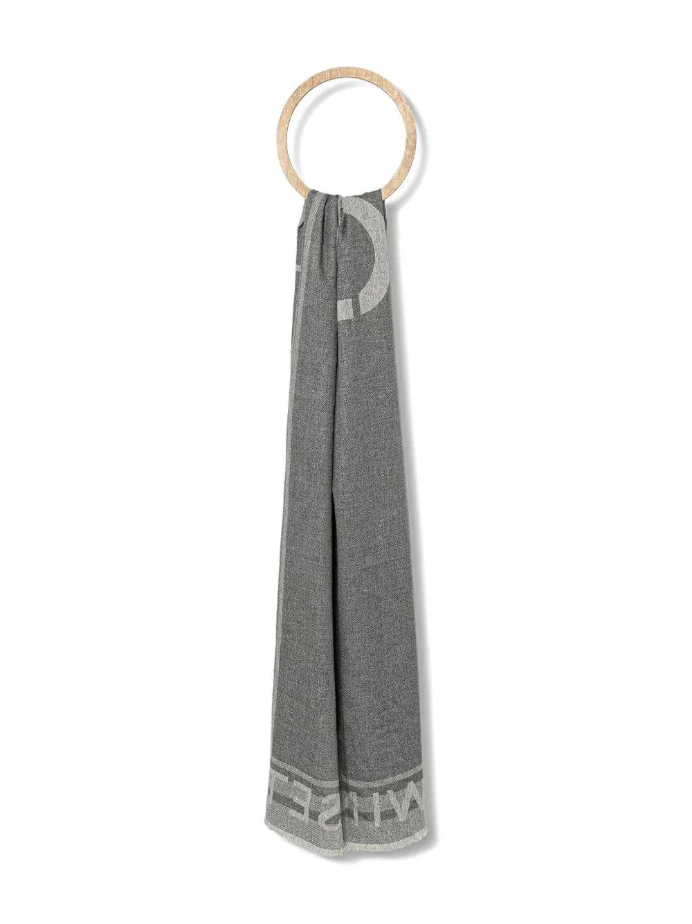 Sciarpa grigio chiaro con logo jacquard e bordi a contrasto - Preludio Moda