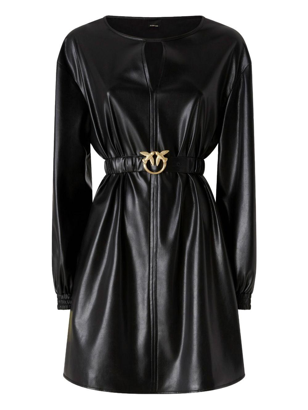 Abito corto nero con cintura e maniche lunghe 105587A2P4 Z99 PINKO