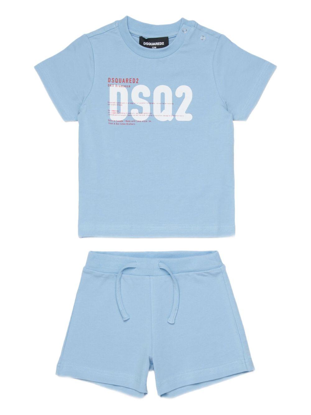 Completo t-shirt e shorts in cotone con logo DQ3249D008J DQ814 DSQUARED KIDS