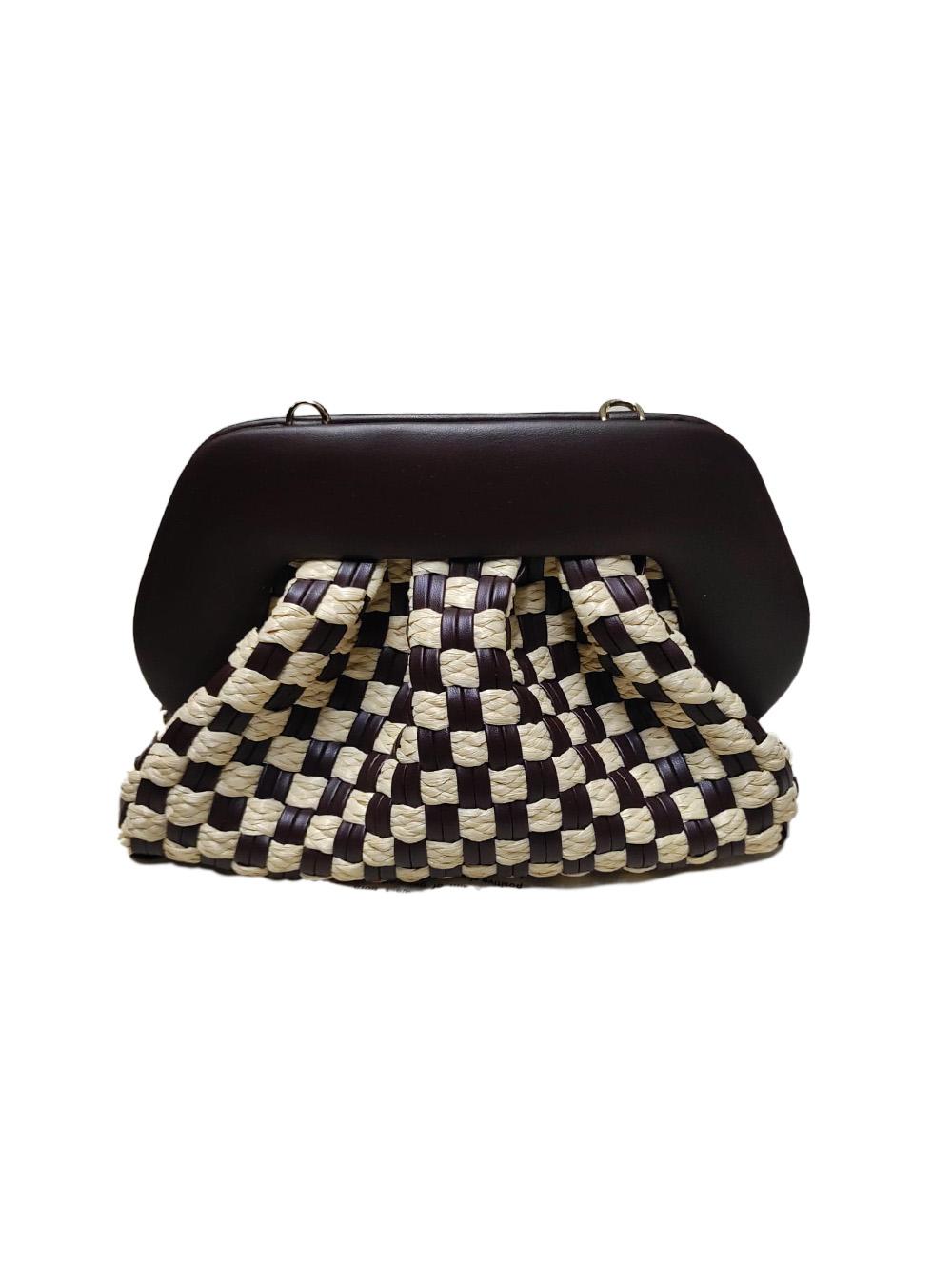 Borsa tia micro weaved staw testa di moro e rafia TMSS25TMWP109 EBONY THEMOIRE'