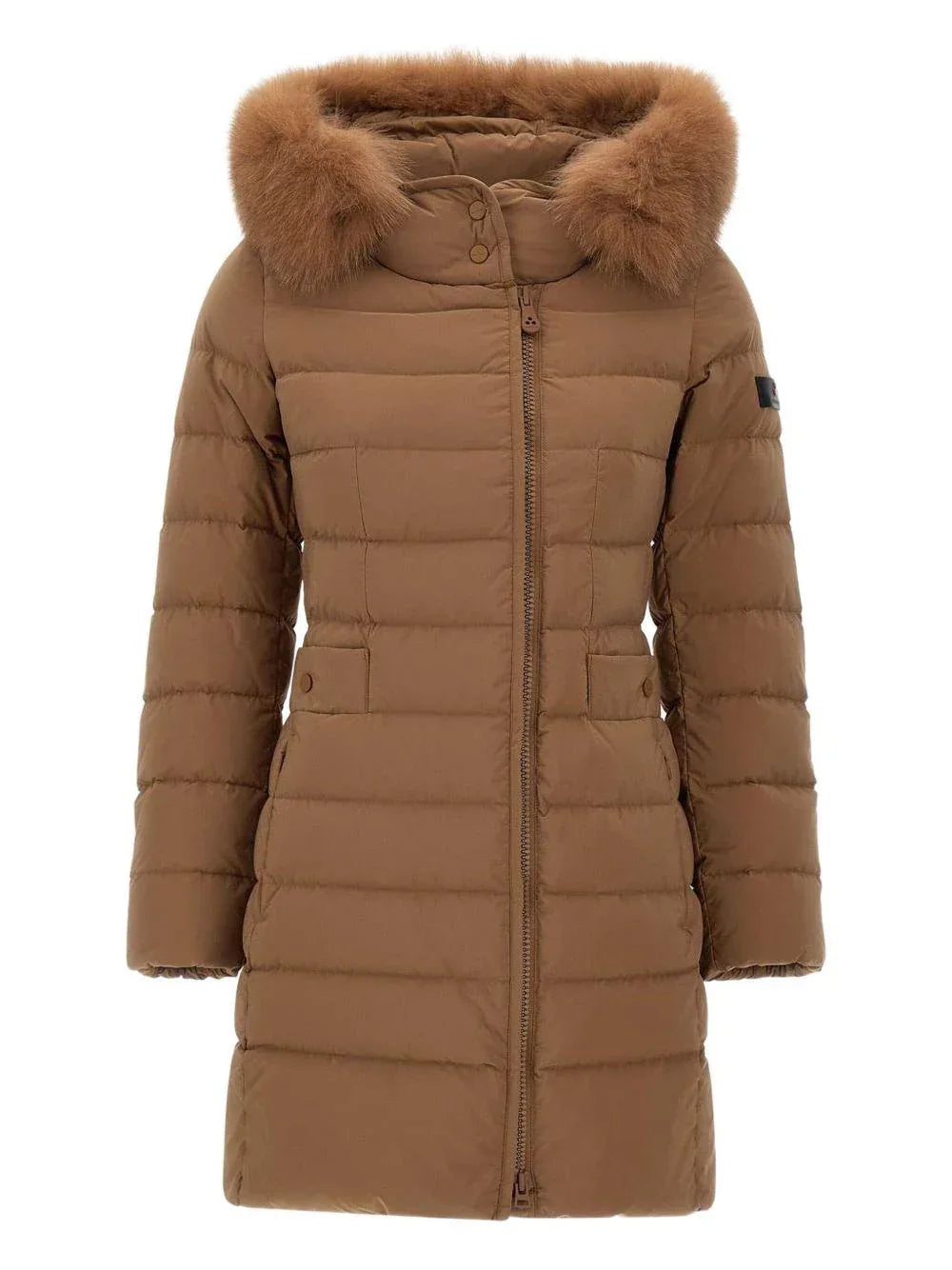 Cappotto marrone con cappuccio e pelliccia - Preludio Moda