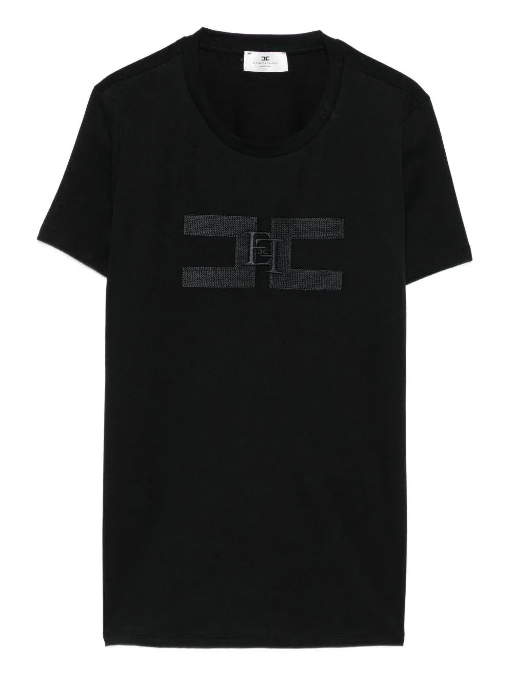 T-shirt con Girocollo e Logo Ricamato - Preludio Moda