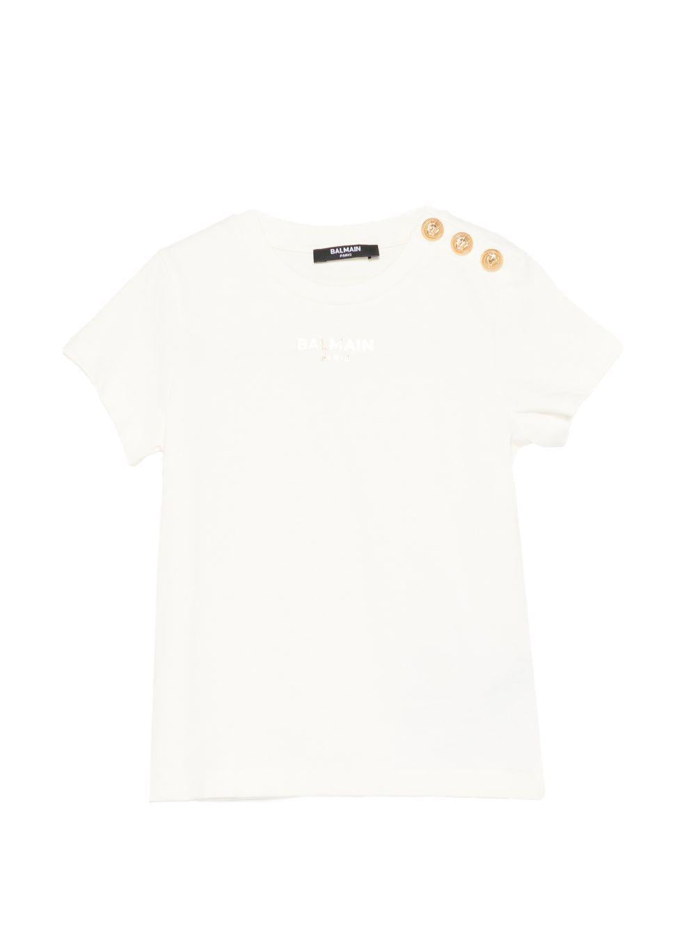 T-shirt con bottoni dorati BY8A01Z3672 102OR BALMAIN KIDS