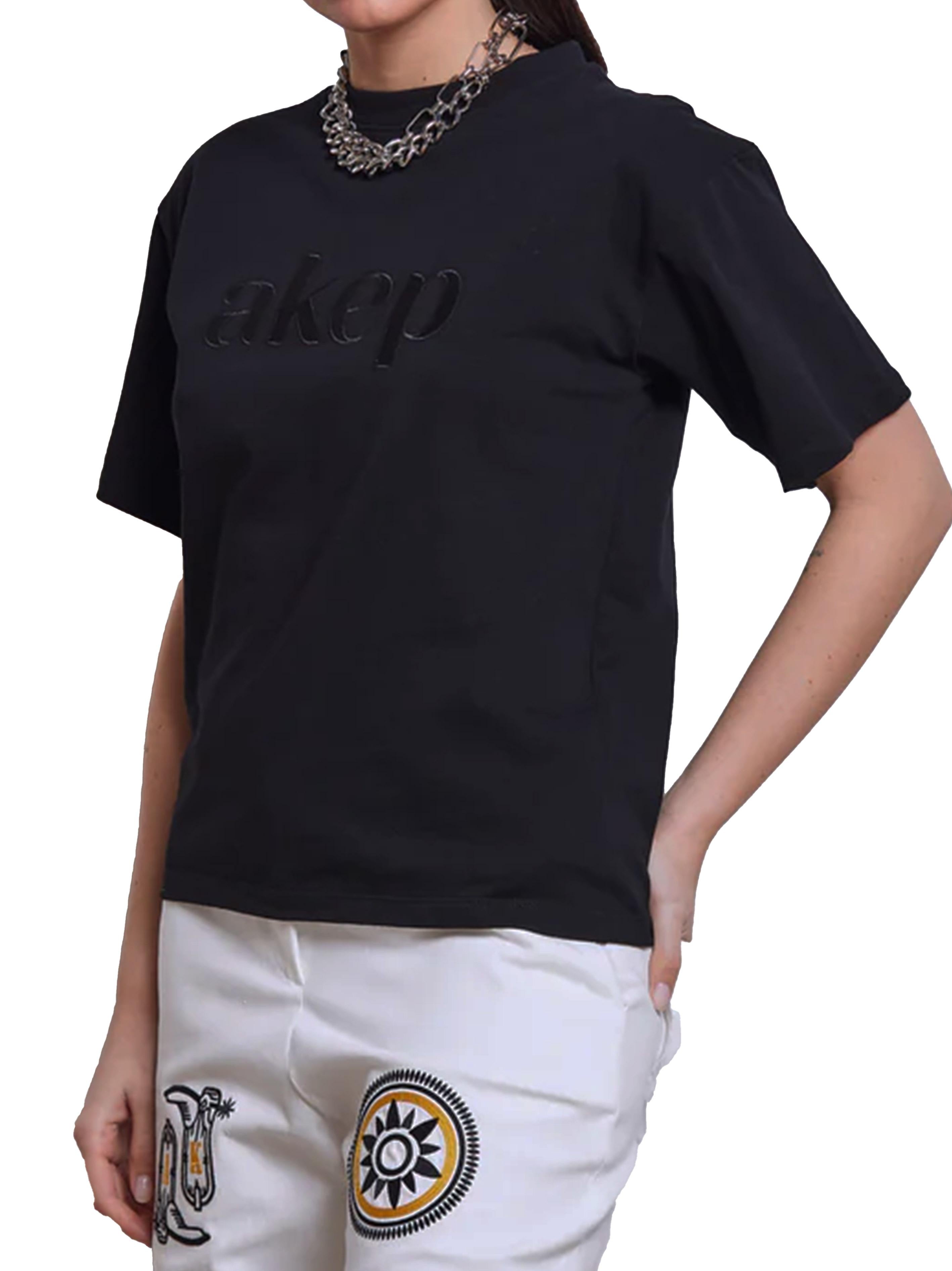 T-shirt nera ricami texani retro TSKD05211 NERO AKEP