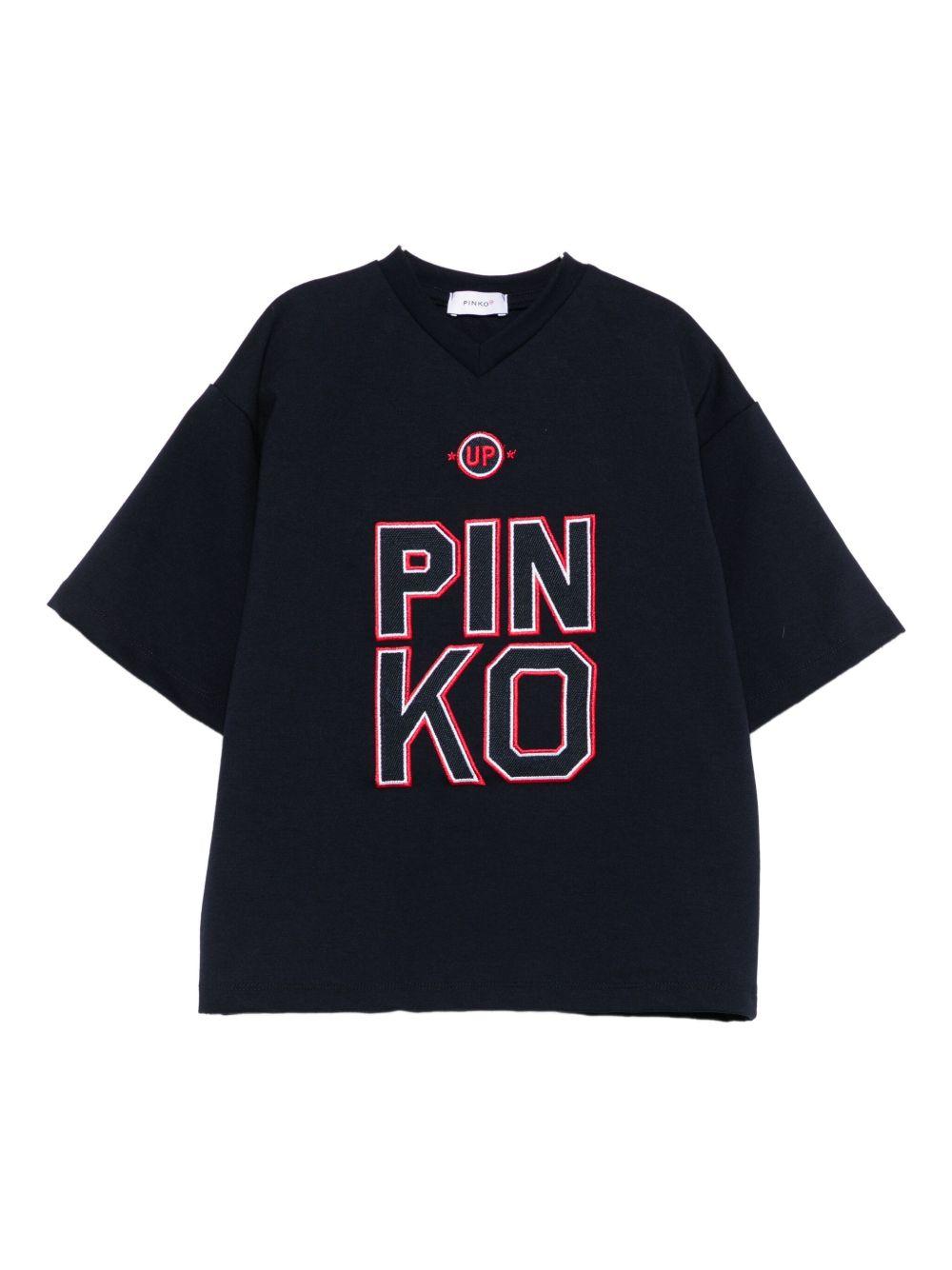T-shirt con Logo Ricamato e Scollo a V KFTS018CJT006 4059 PINKO UP
