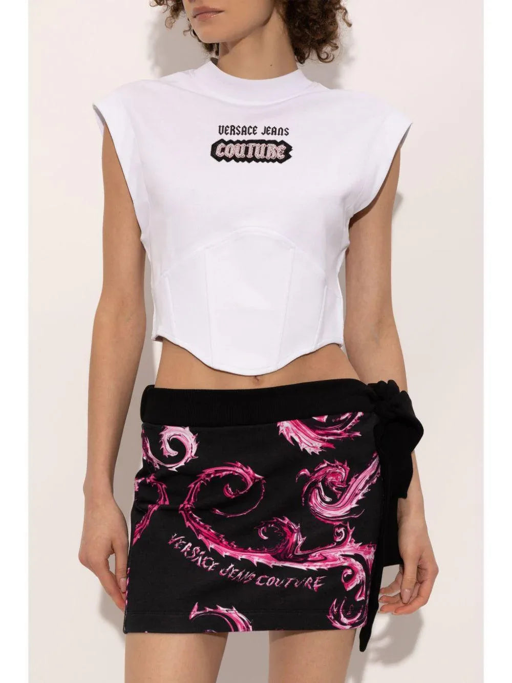 Top bianco stile corpetto logo con perline - Preludio Moda