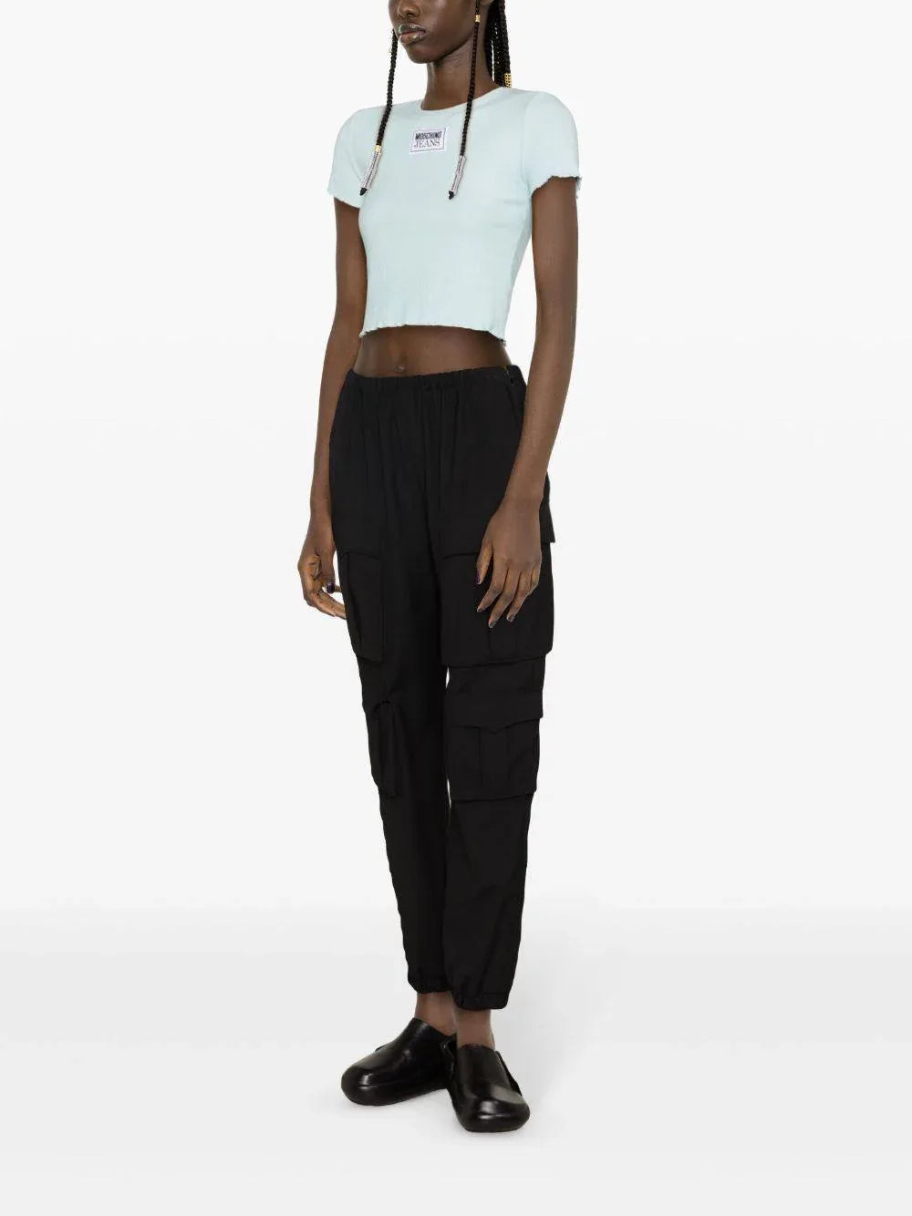 T-shirt crop a costine etichetta logo - Preludio Moda