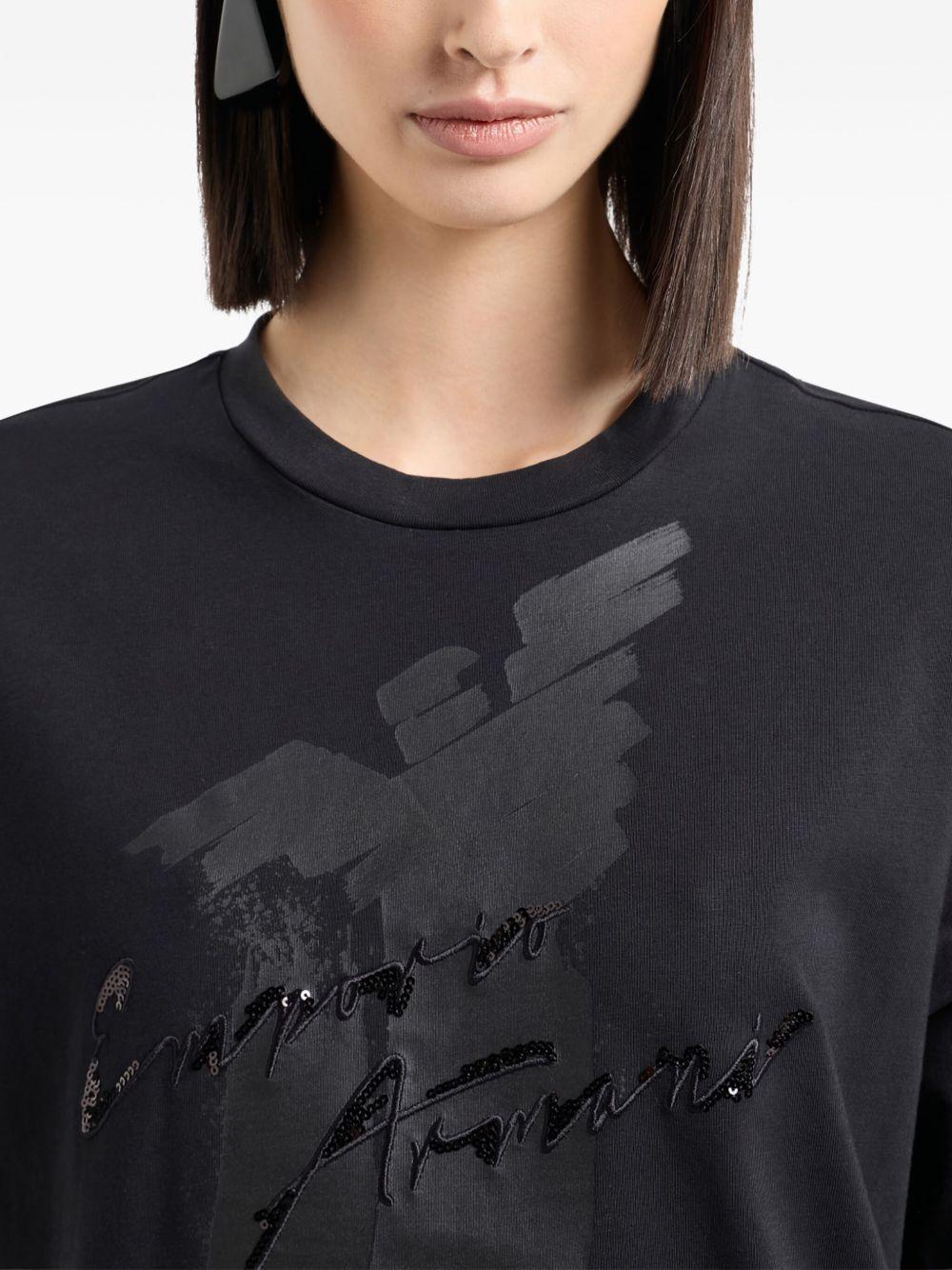 T-shirt nera logo paillettes 6D2T7G2J4EZ 0999 EMPORIO ARMANI