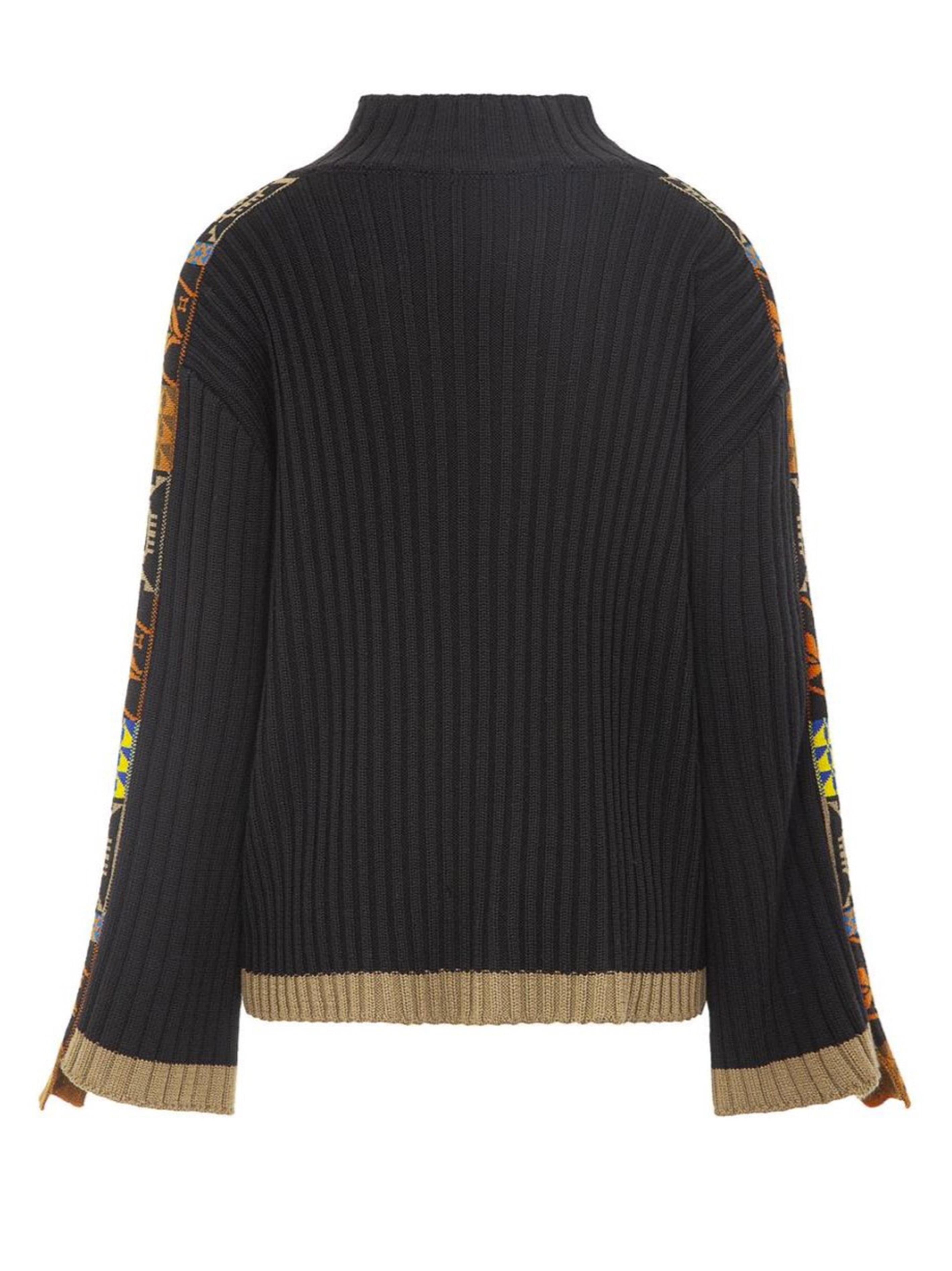 Maglione nero con bande fantasia etnica multicolor MGKD03094 V2 AKEP
