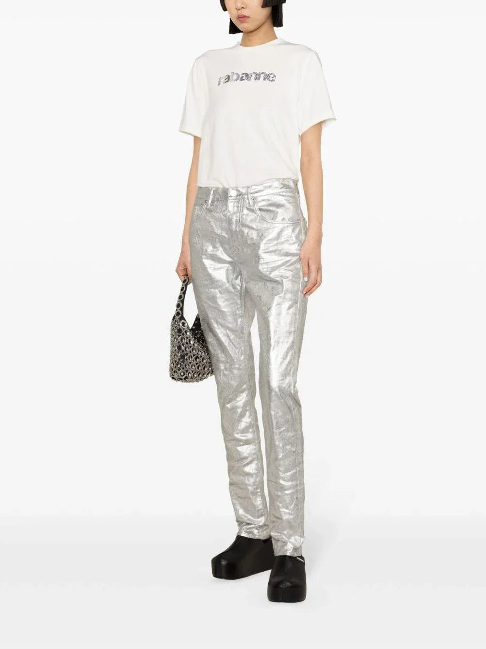 T-shirt bianca logo lettering strass - Preludio Moda