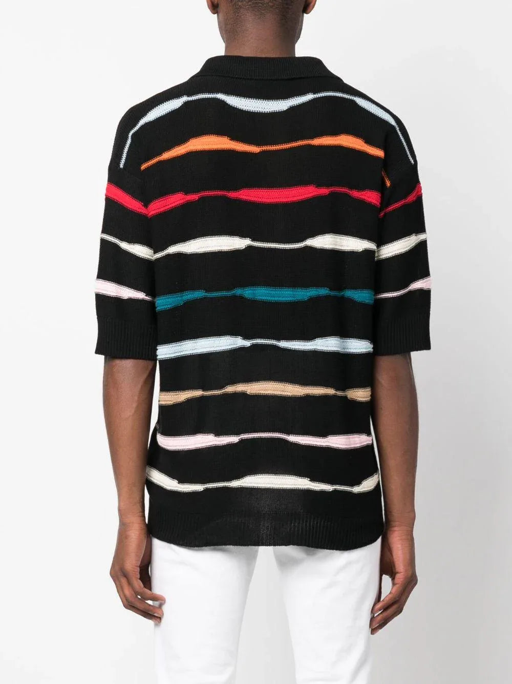 Polo nera righe orizzontali multicolor - Preludio Moda