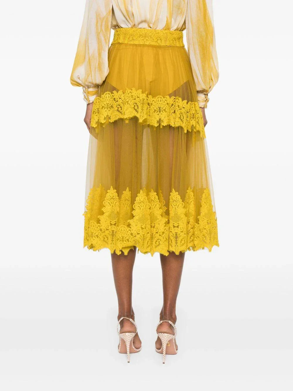 Gonna in tulle con decorazioni in pizzo curry - Preludio Moda