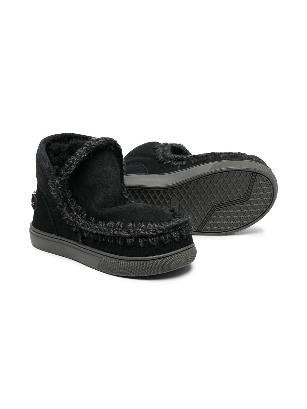 Stivaletti Invernali Neri con Cuciture a Uncinetto MUFK111015A BKBK MOU KIDS