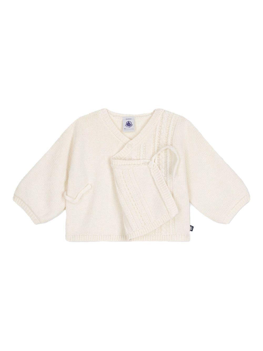 Cardigan panna in maglia e intreccio neonato A0AXY 01 PETIT BATEAU KIDS