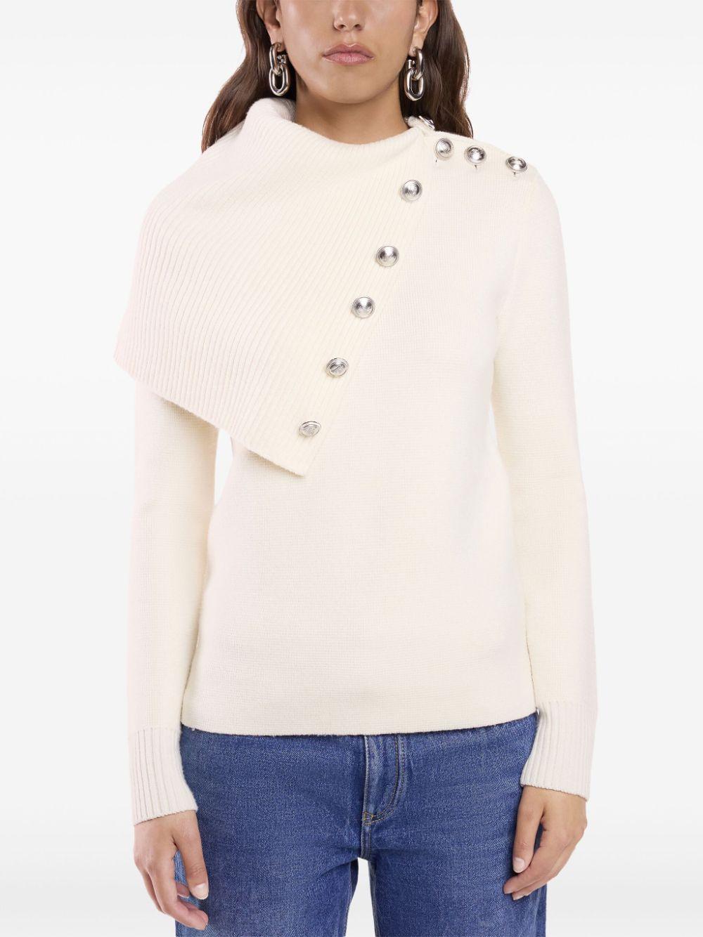 Maglia bianca collo largo e bottoni lqnq 24AMPU284ML0285 P109 RABANNE