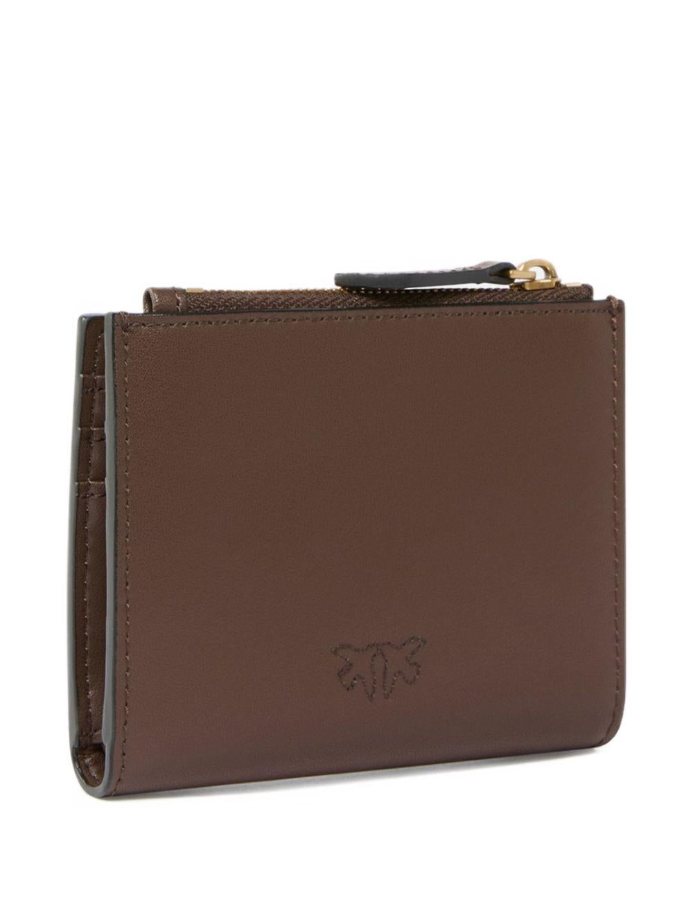 Portafoglio marrone in pelle con logo color oro 103610A0F1 L74Q PINKO