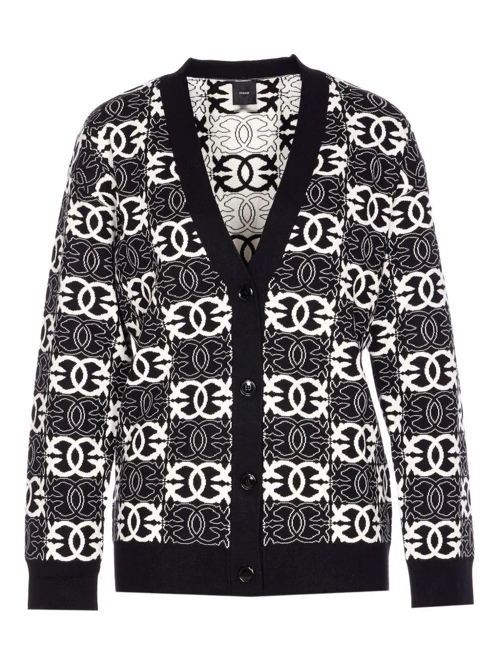 Cardigan nero con motivo geometrico e chiusura a bottoni - Preludio Moda