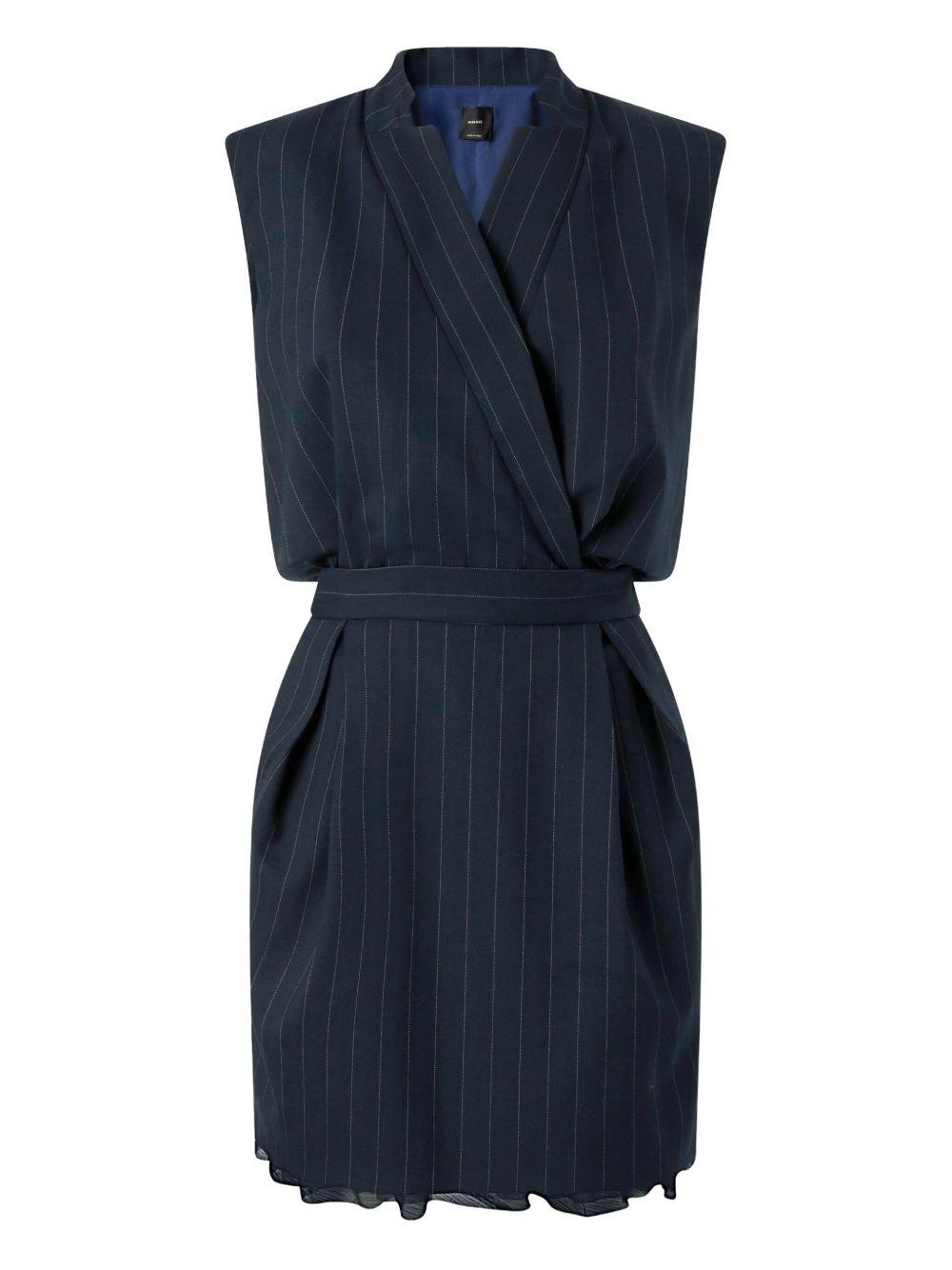 Abito corto gessato blu e bianco con cintura 105829A2QY EZ1 PINKO