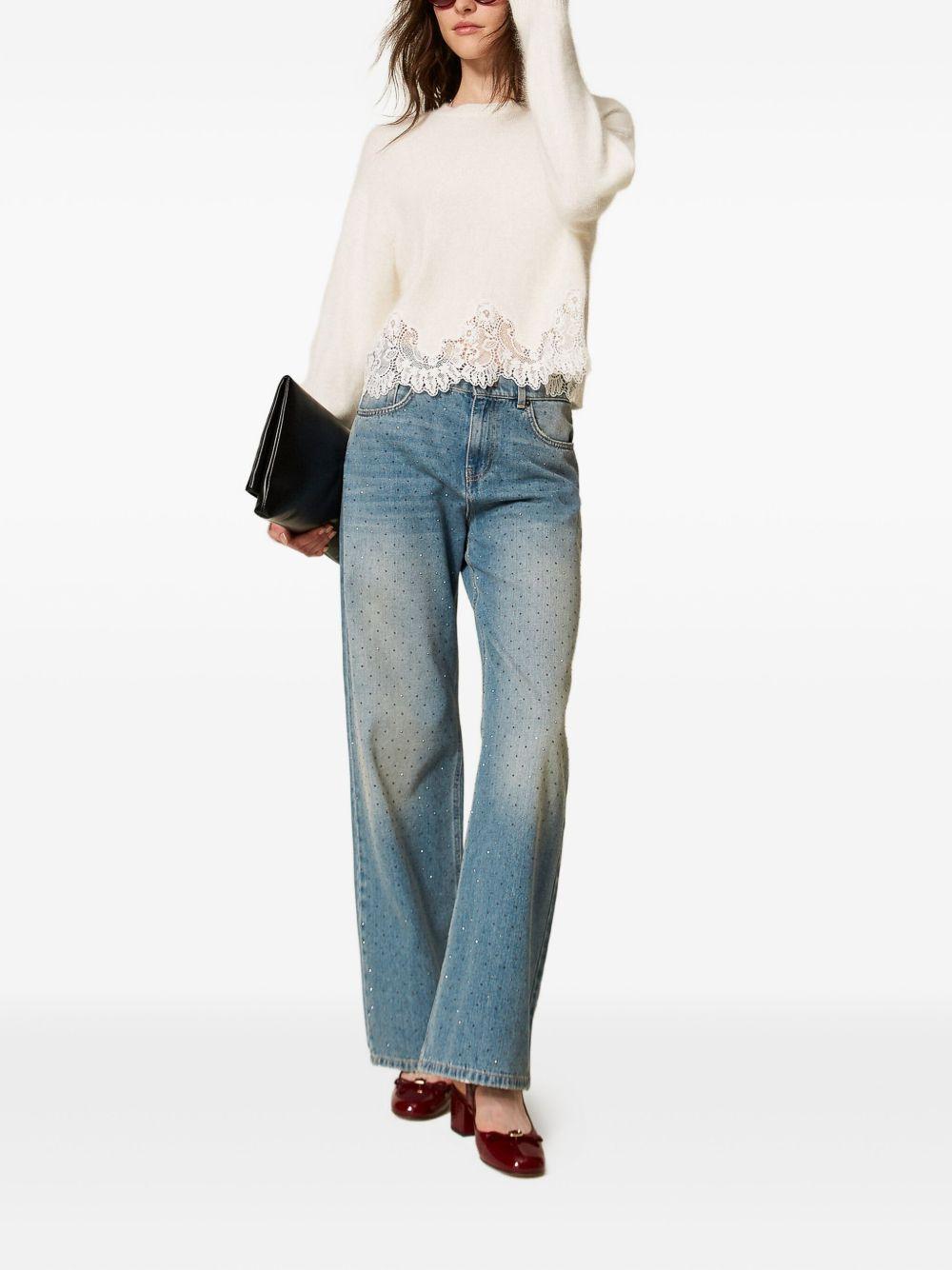 Jeans azzurri con strass decorati a cinque tasche 252TT2270 03498 TWINSET