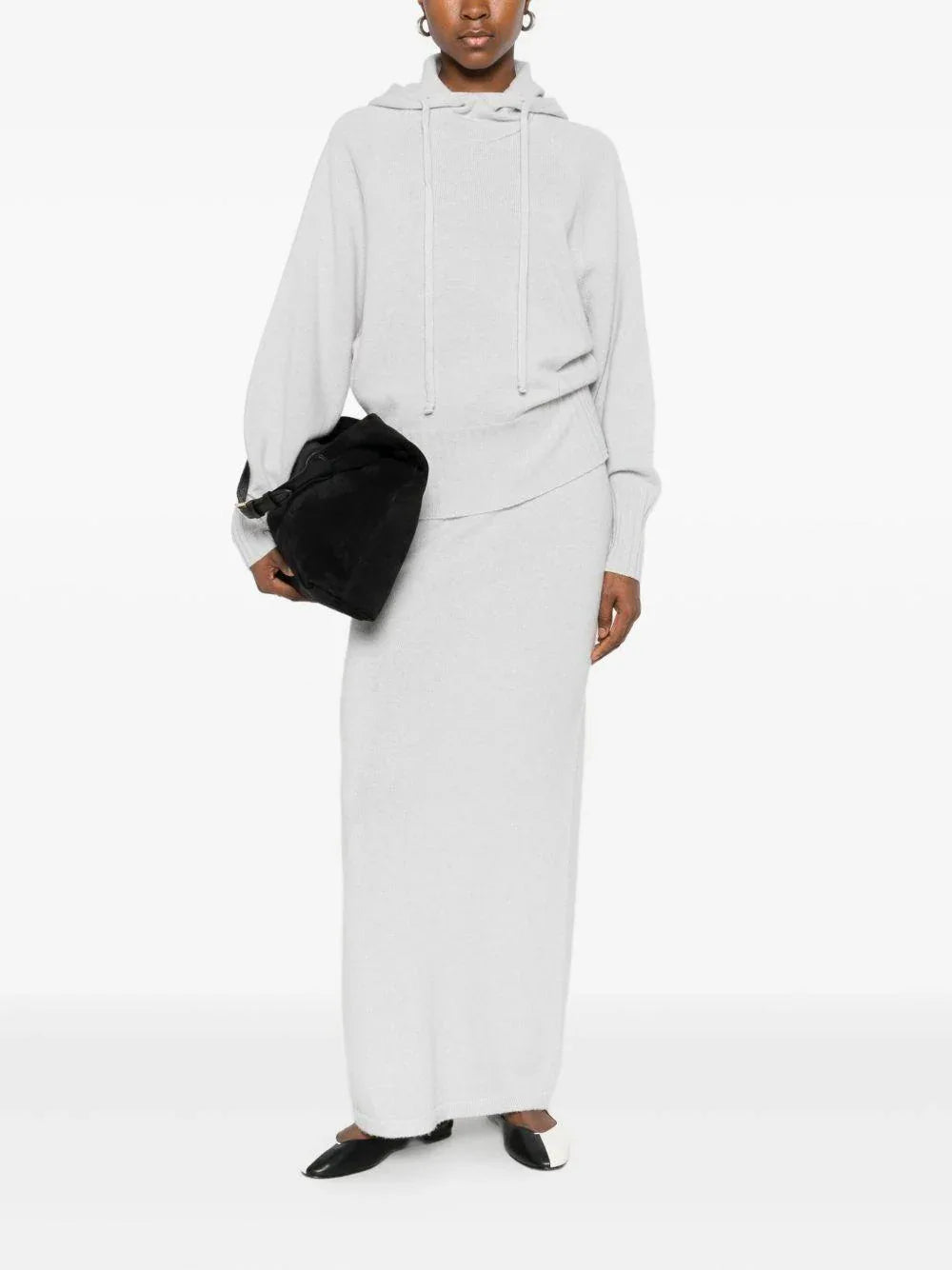 Felpa grigio chiaro con cappuccio e coulisse - Preludio Moda