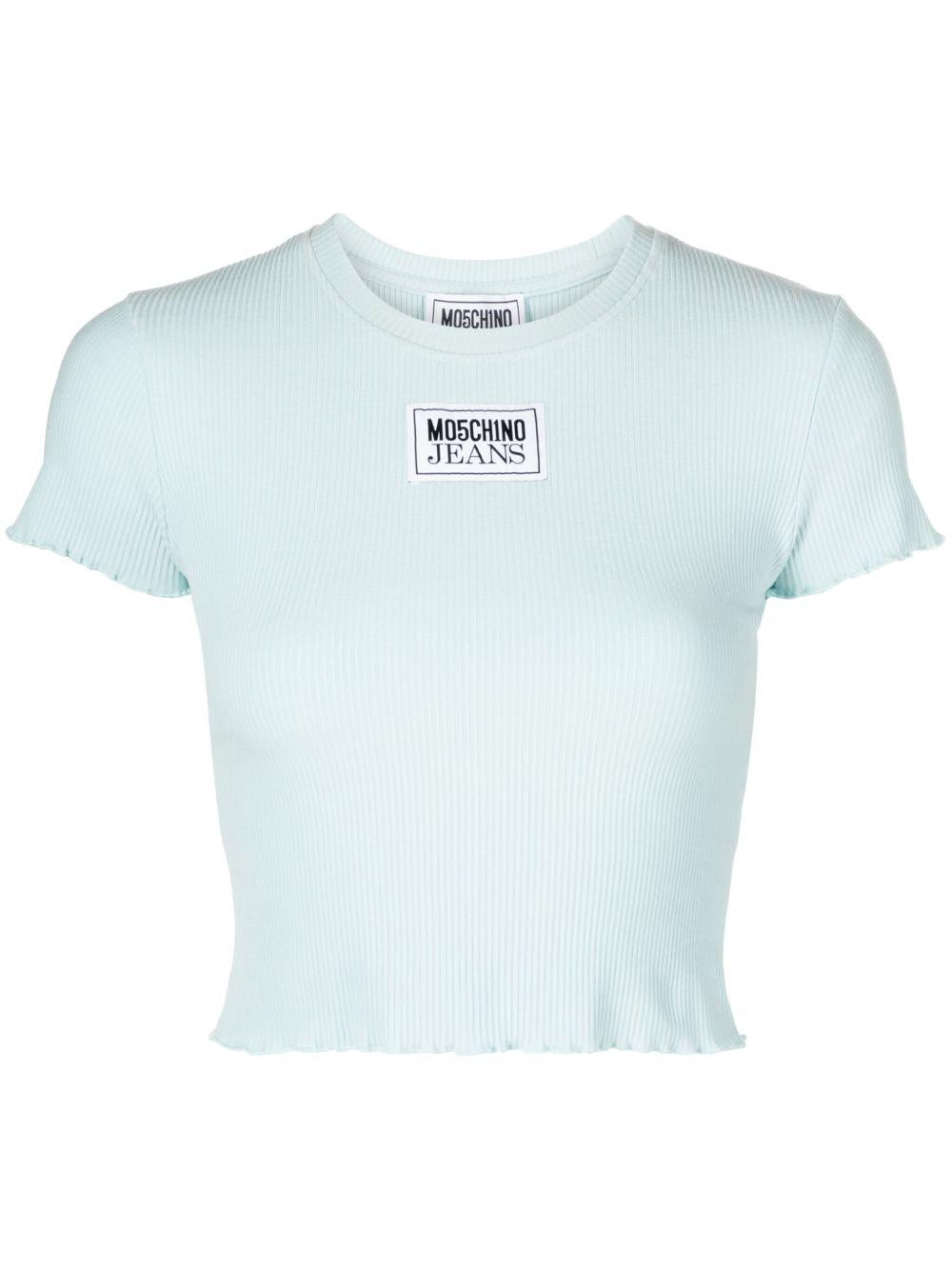 T-shirt crop a costine etichetta logo A12043759 0332 MOSCHINO JEANS