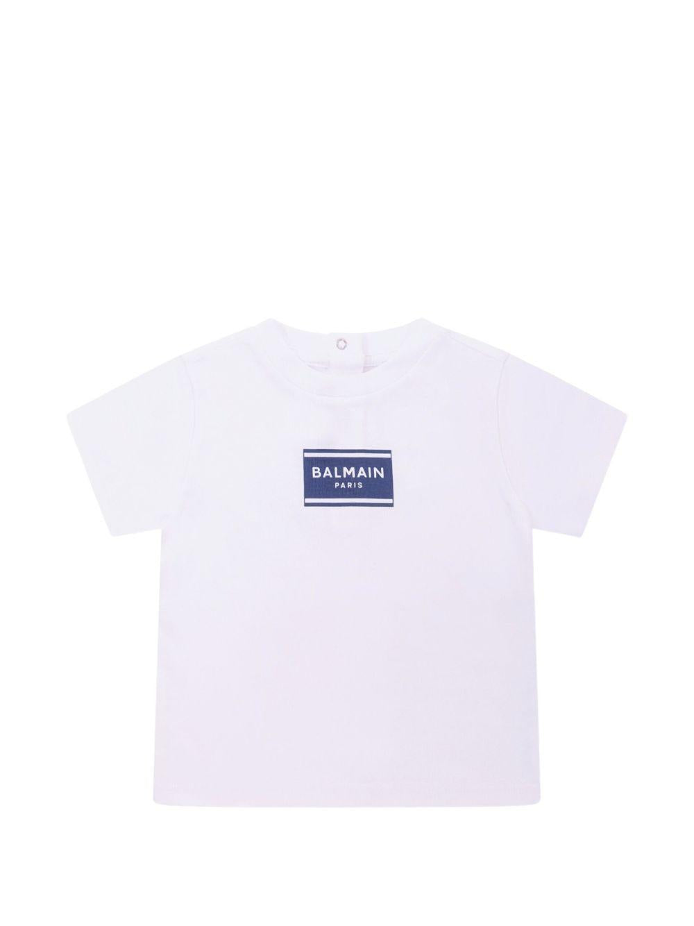 T-shirt con logo applicato BY8501Z3672 100BL BALMAIN KIDS