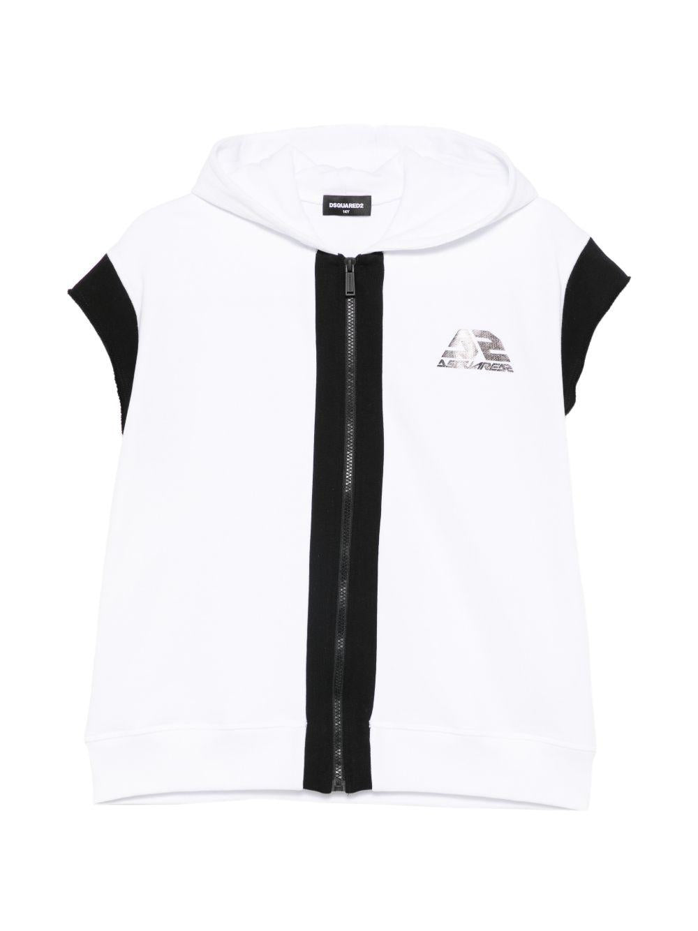 Felpa con cappuccio e zip in cotone DQ3183D0A9U DQ100 DSQUARED KIDS