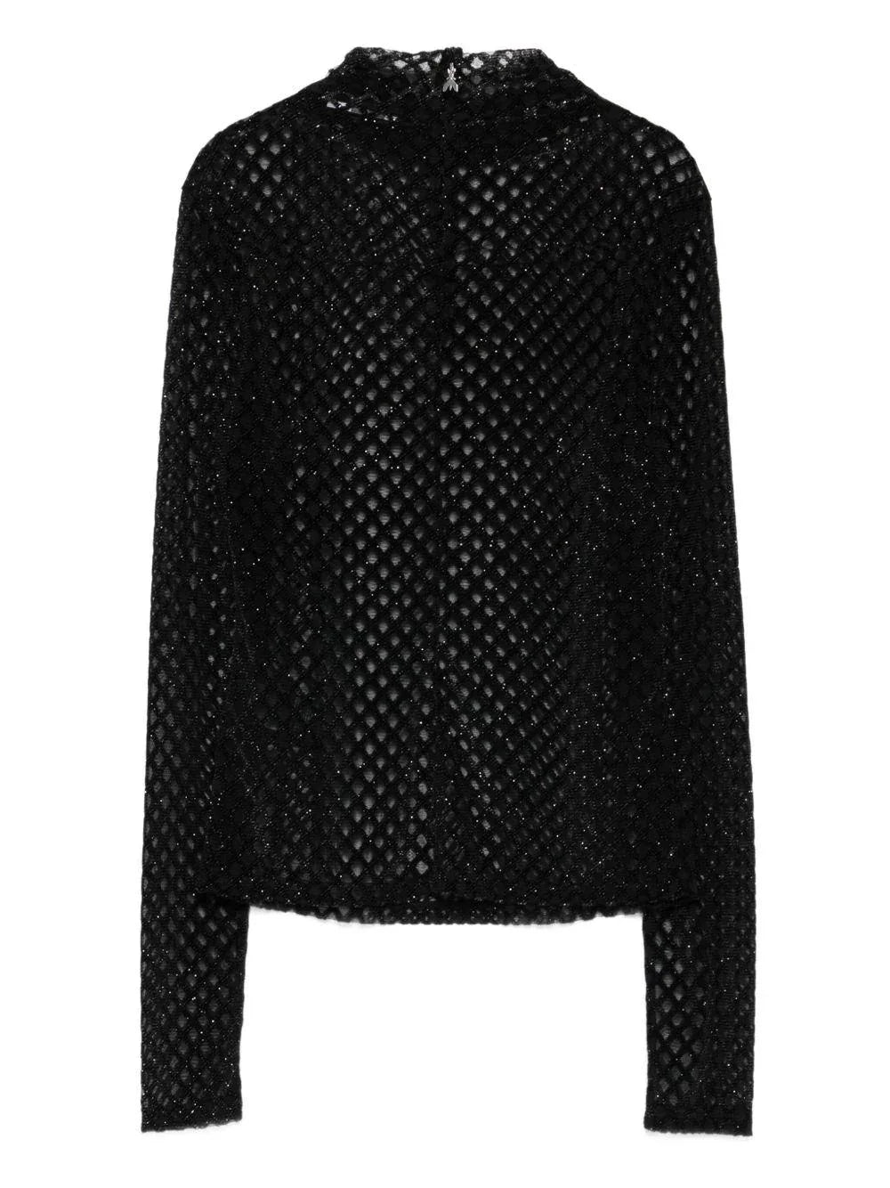 Blusa nera con inserti in rete e cut out - Preludio Moda