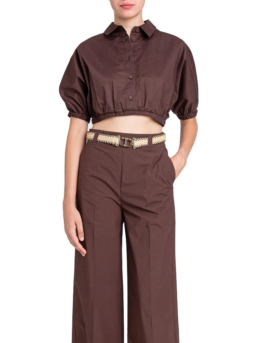 Camicia crop caffè