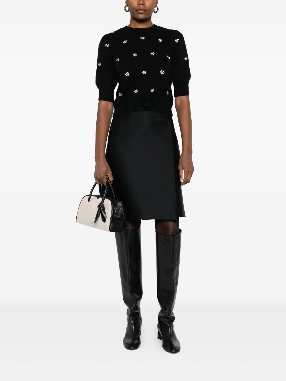 Maglione nero decorato con cristalli e girocollo 252TT3181 00006 TWINSET