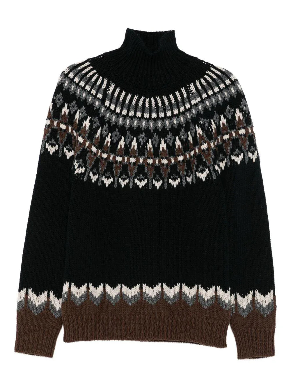 Maglione Nero Collo Alto Motivo Fair Isle - Preludio Moda
