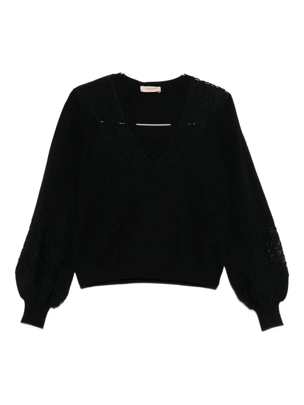 Maglione nero con maniche in pizzo - Preludio Moda