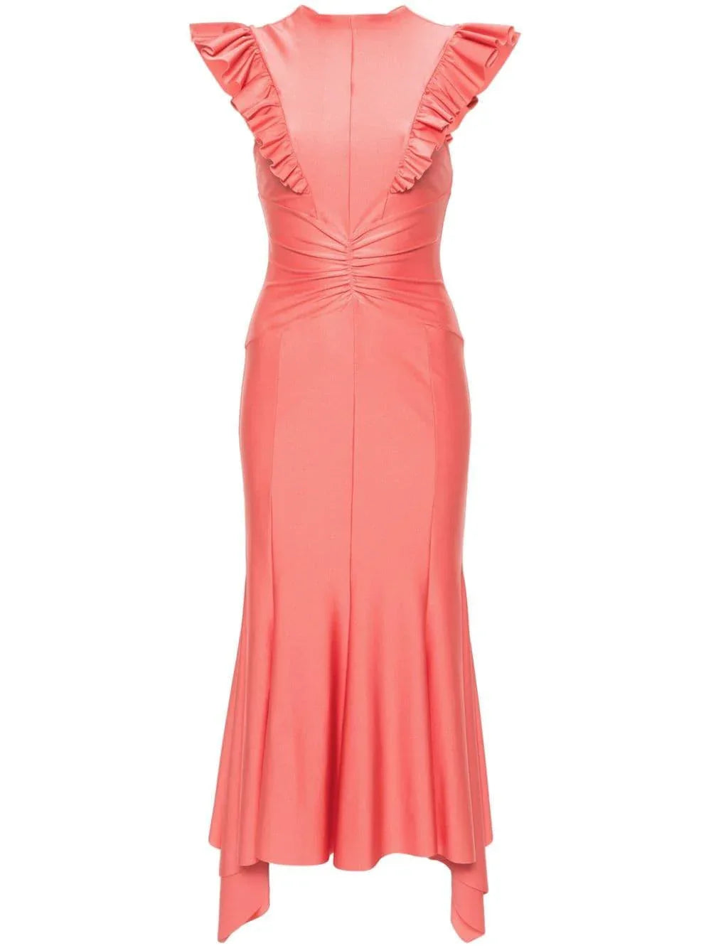 Abito corallo accollato con ruches - Preludio Moda