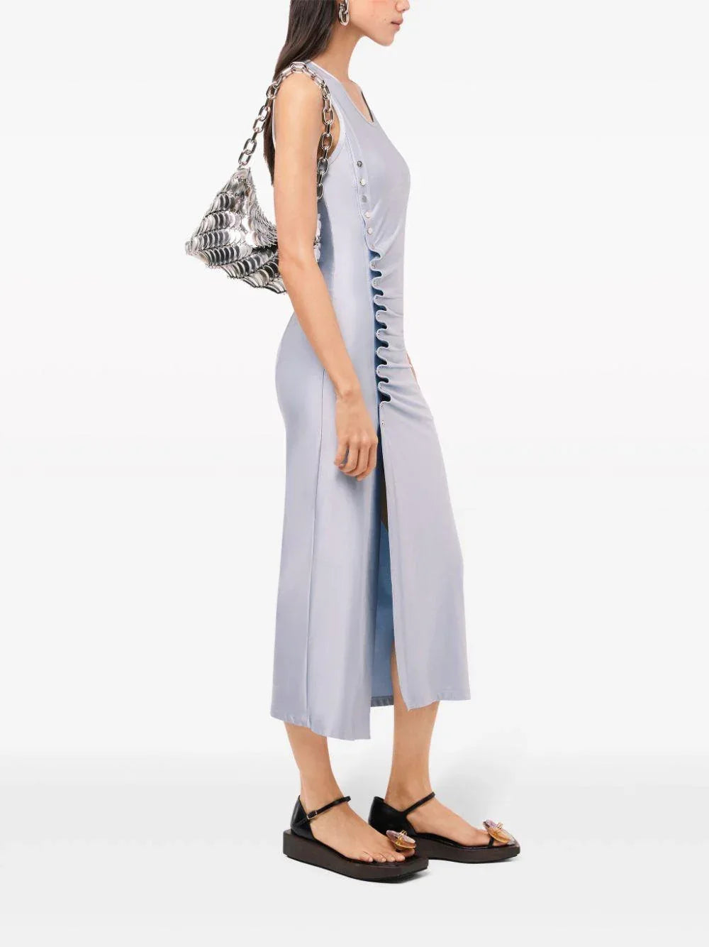 Abito midi celeste polvere smanicato - Preludio Moda