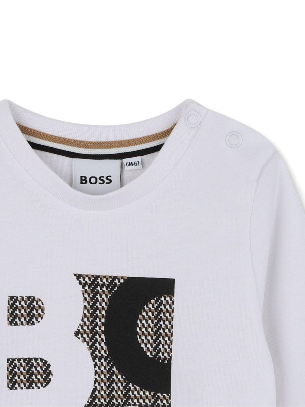 T-shirt Bianca a Maniche Lunghe con Logo J52472 N50 BOSS KIDS