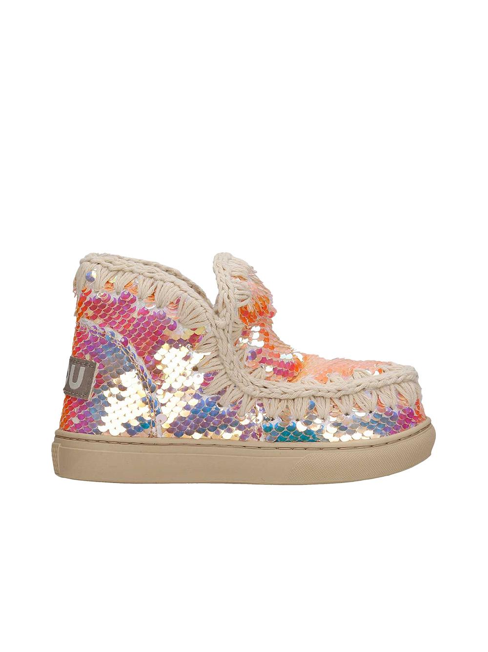 Stivaletto eskimo con paillettes arancio/multicolor