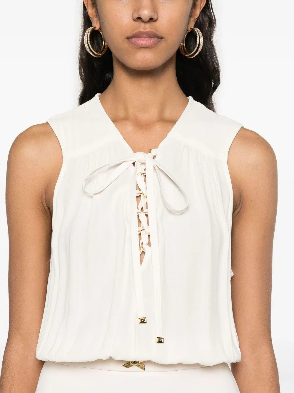 Abito in crêpe e scollo con lacci burro - Preludio Moda