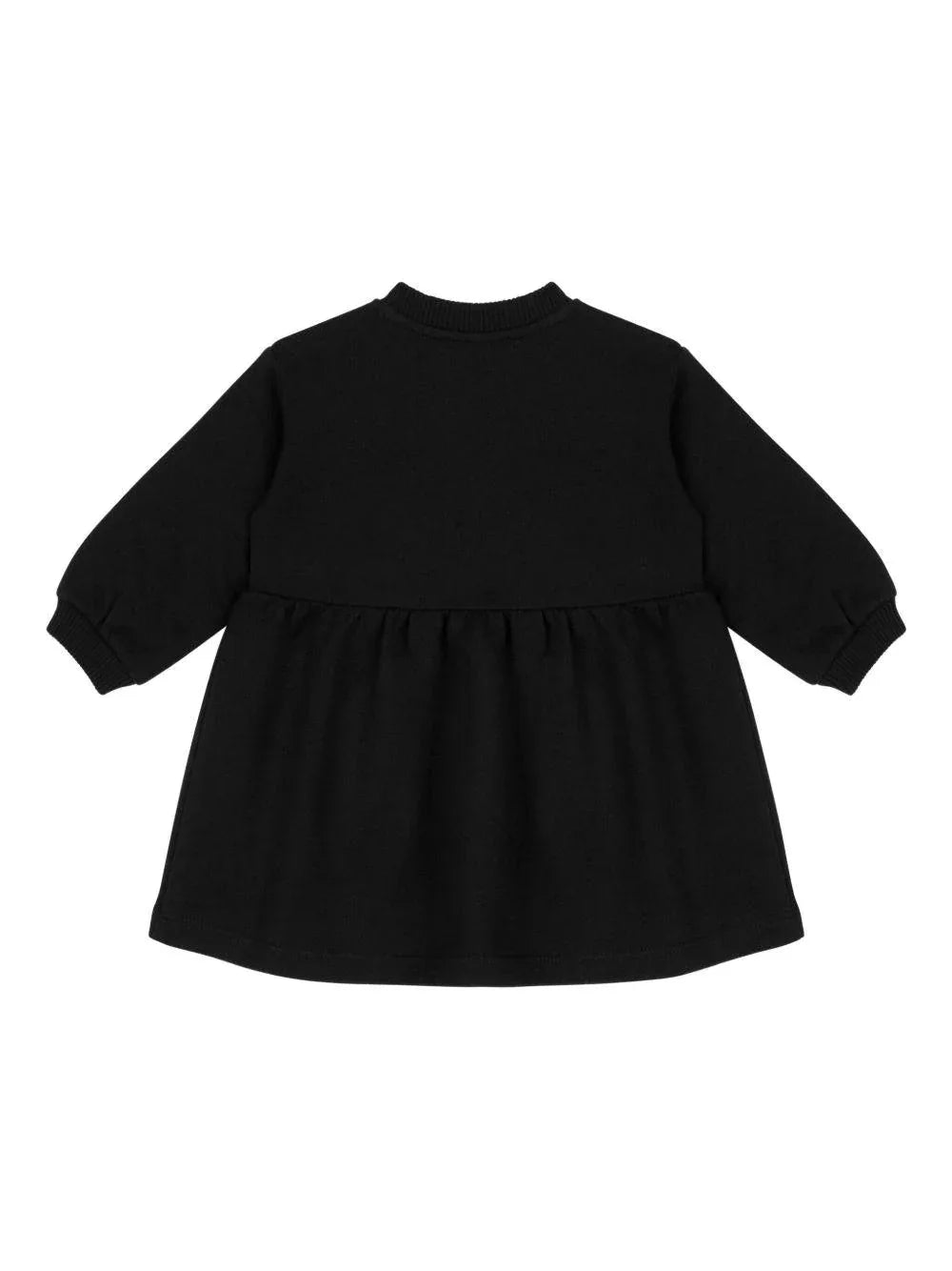 Abito nero con dettaglio orso, vita arricciata e maniche lunghe - Preludio Moda