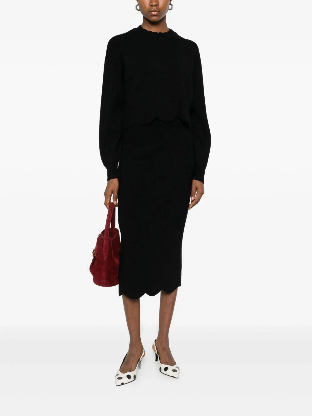 Gonna midi nera con orlo smerlato - Preludio Moda