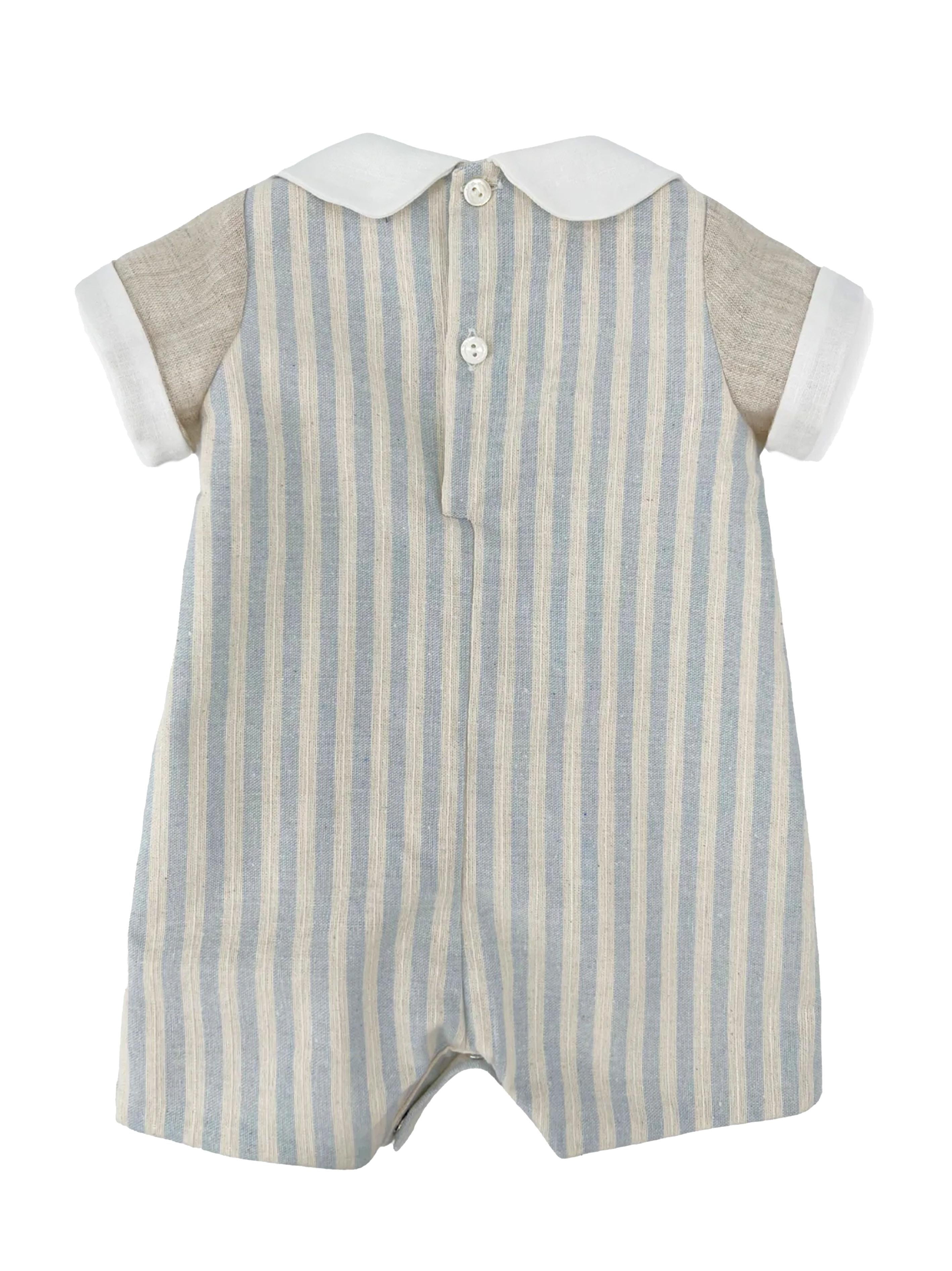 Pagliacetto neonato a righe verticali beige/celeste lino TBPG59 R38 LA STUPENDERIA KIDS