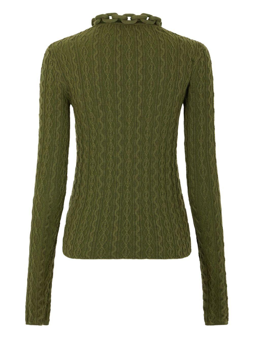 Top Kaki in maglia intrecciata con scollo a catena - Preludio Moda