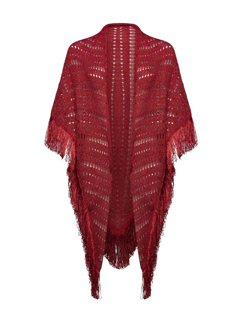 Scialle rosso in lurex maxi frange - Preludio Moda