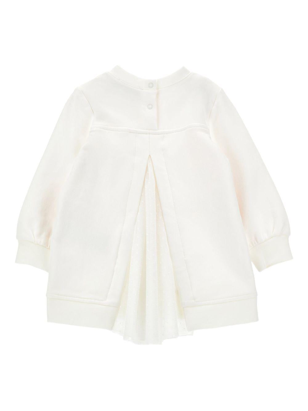 Abito Bianco Maniche Lunghe con Stampa e Chiusura Posteriore 39F9016004 0190 MONNALISA KIDS