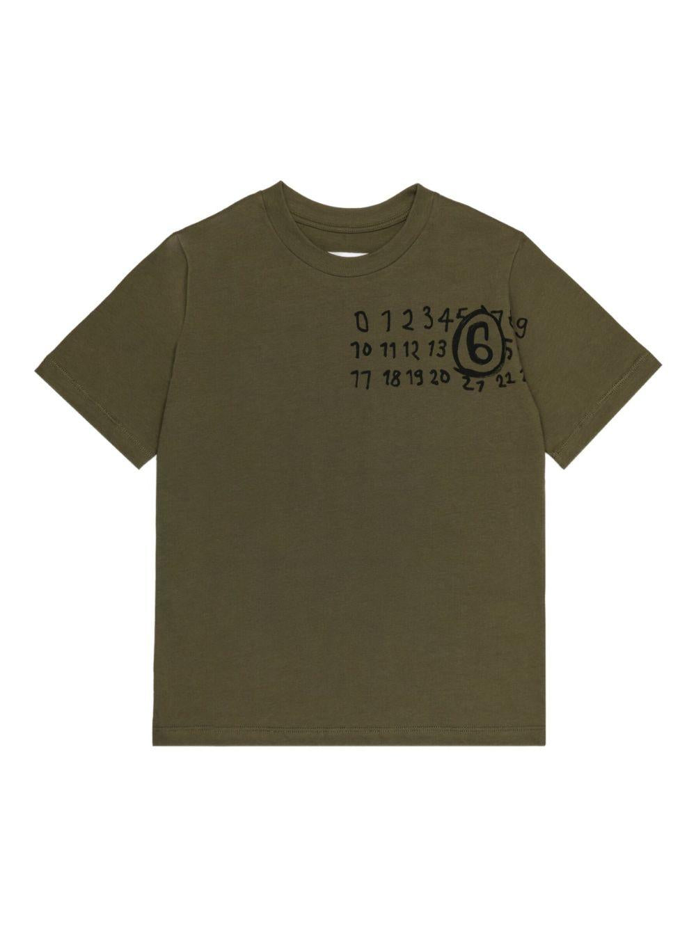 T-shirt verde militare con grafica e maniche corte M60897MM02Y M6514 MM6 MAISON MARGIELA KIDS