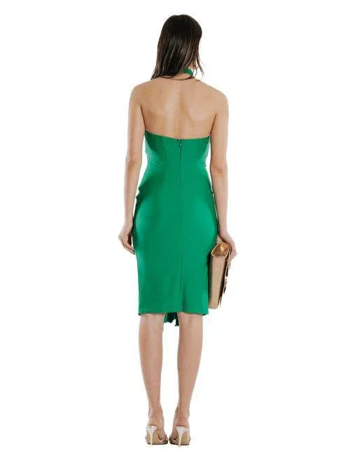 Abito midi drappeggiatocon choker verde - Preludio Moda