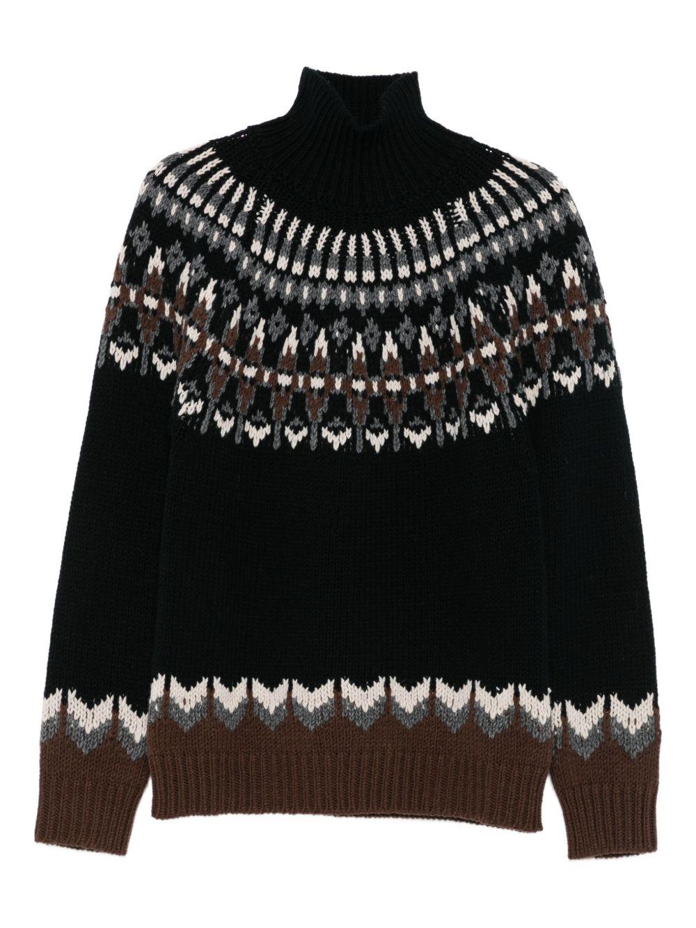 Maglione Nero Collo Alto Motivo Fair Isle UT275M00983U002DUW25 999 DONDUP