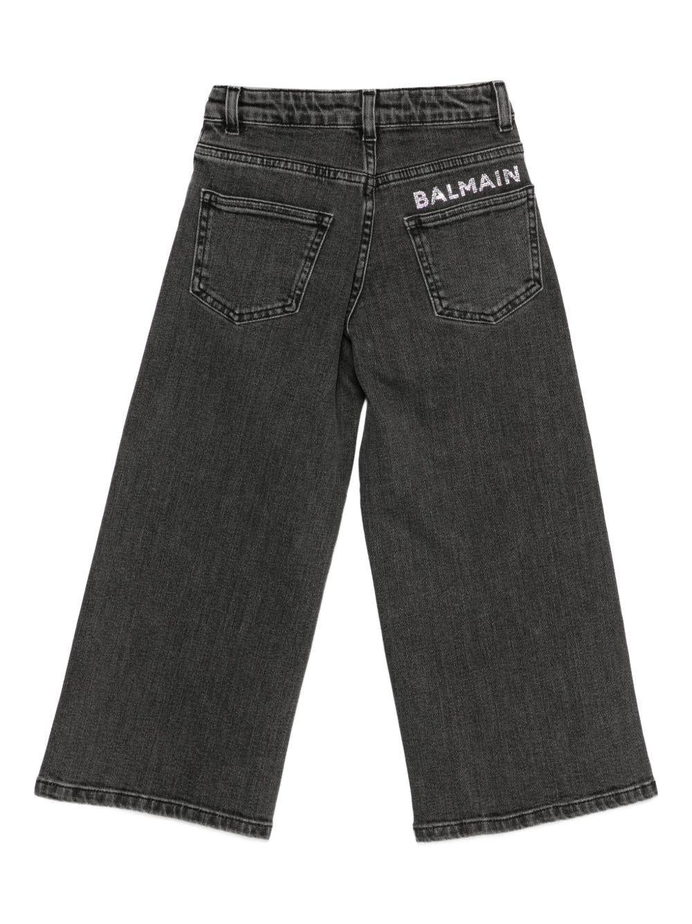 Jeans Neri con Decorazione di Cristalli BX6B60D0004 930AG BALMAIN KIDS