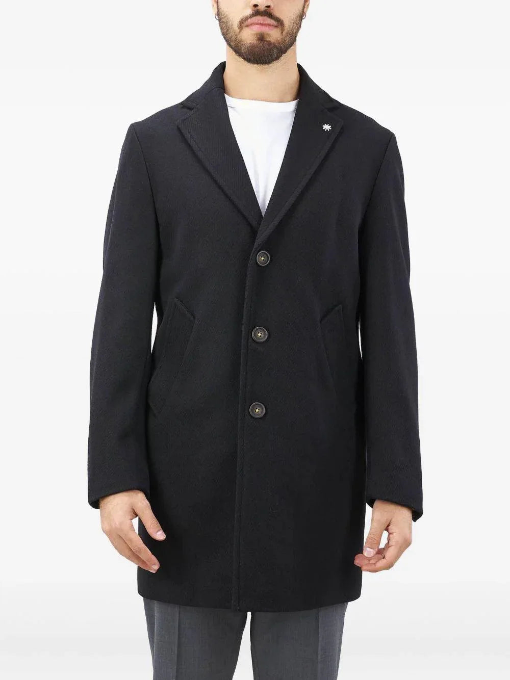 Cappotto Monopetto Nero con Tasche a Filetto - Preludio Moda