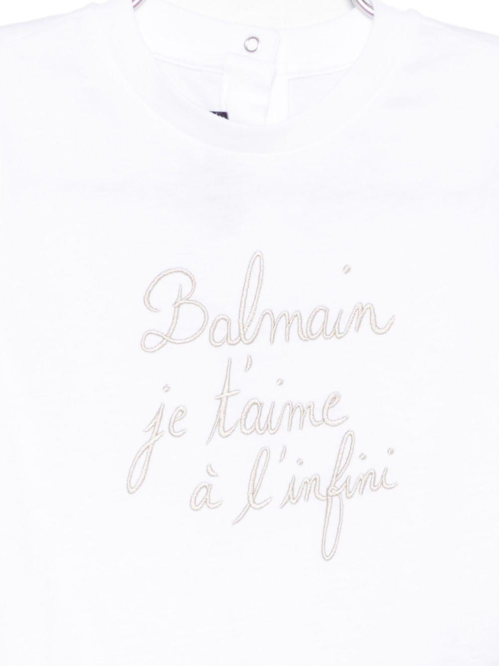 T-shirt Bianca con Ricamo e Maniche Corte BX8621Z3186 100BG BALMAIN KIDS