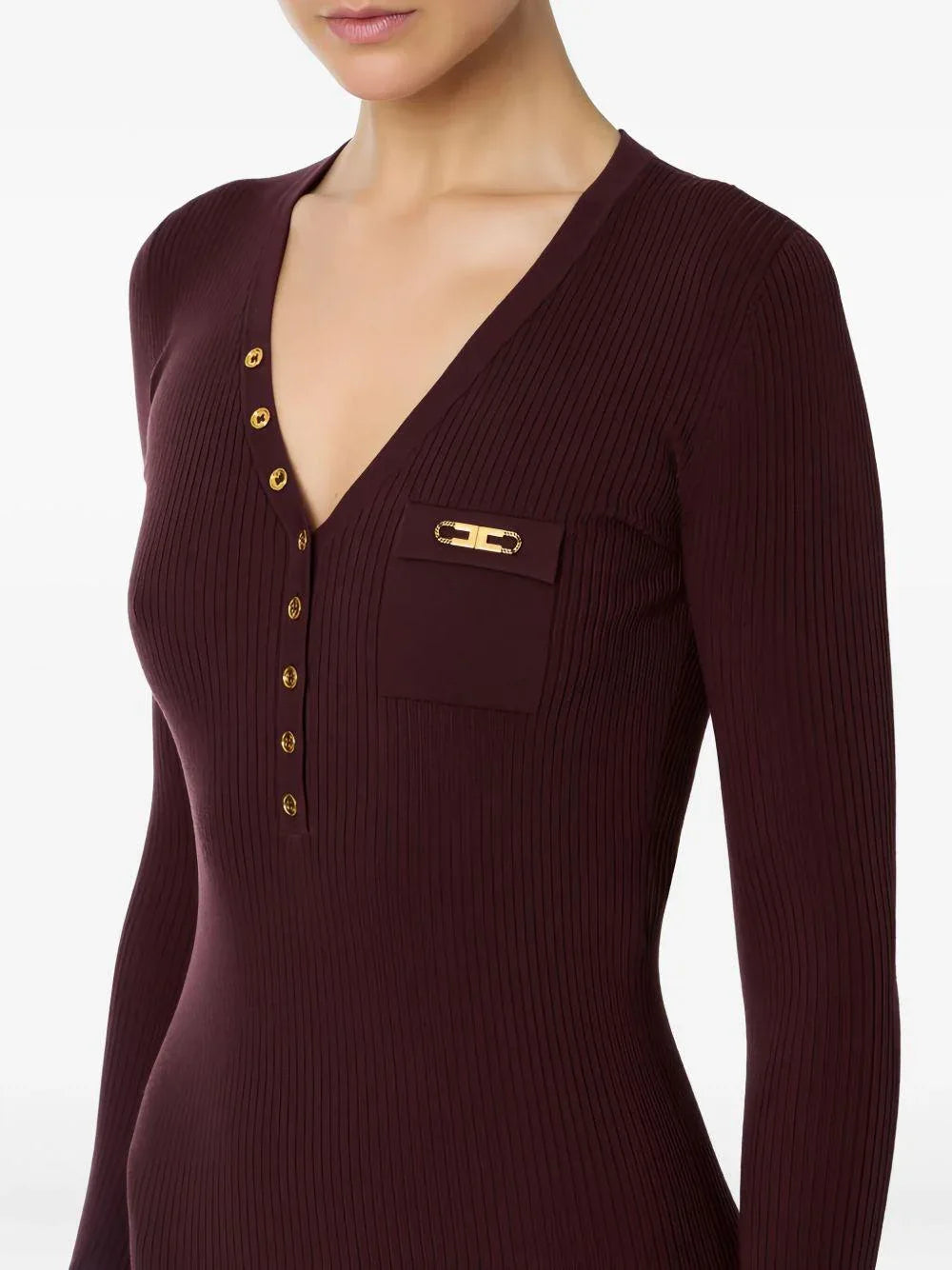 Abito Midi a Coste Rosso Merlot - Preludio Moda